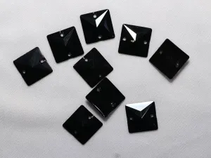 Black Square Plastic Stones - 16x16 mm