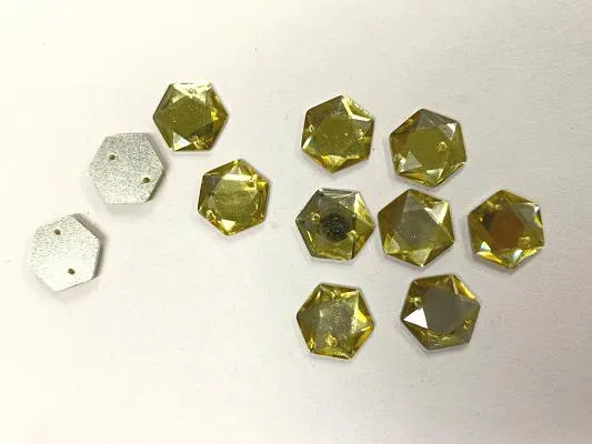 Golden Hexagonal 2 Hole Plastic Stone- 12 mm
