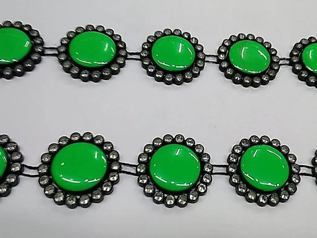 Green Circular Stone Studded Plastic Lace with Enamel Fill- 26 mm