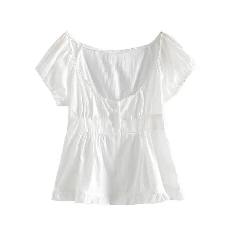 Lace Trim Soft Cotton Short Top