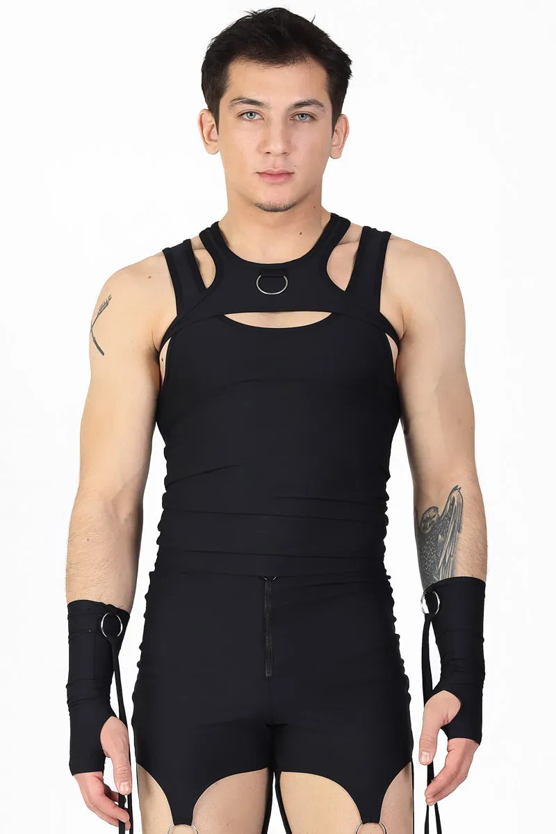 Men's Black Cut Out Ring Pants Set
