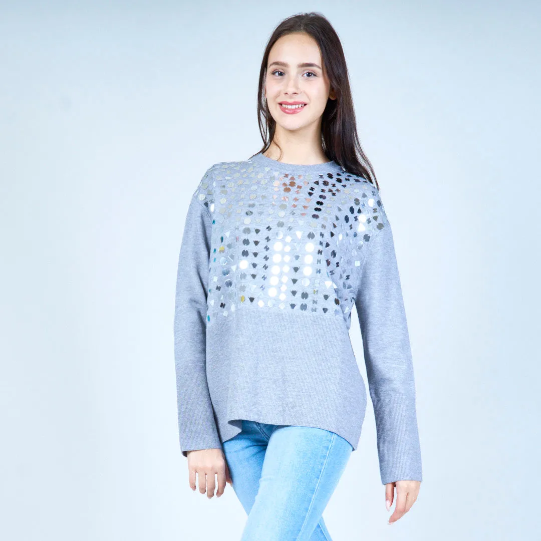 Metallic geometric design sweater wholesale
