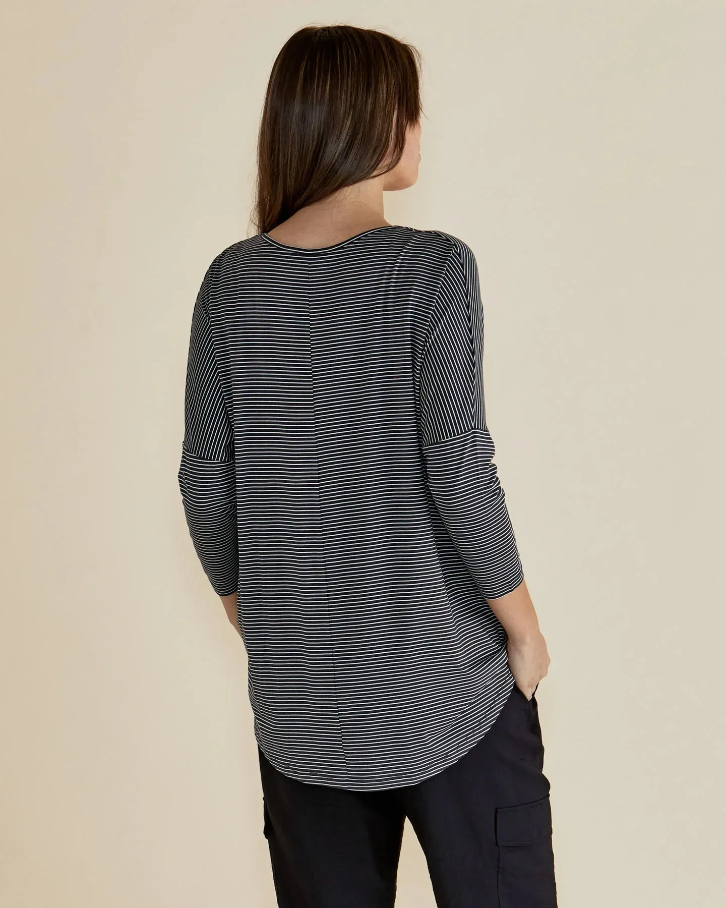 Milan Top - Charcoal Stripe