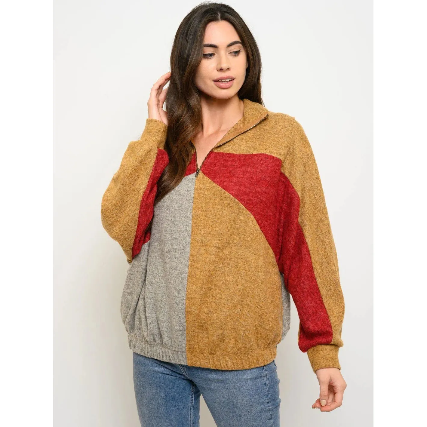 Women's Color Block Long Sleeve Sweater